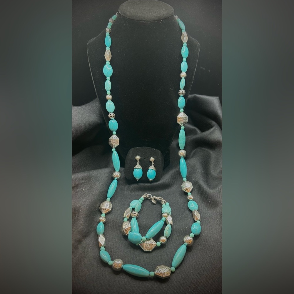 Brighton Turquoise and Silver Necklace, Bracelet and Earrings  Set
